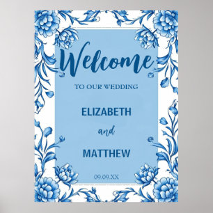 Elegantes Blau und Weiß Chinoiserie Antique Weddin Poster