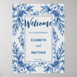 Elegantes Blau und Weiß Chinoiserie Antique Weddin Poster