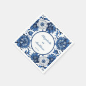 Elegantes Blau und Weiß Chinoiserie Antique Weddin Serviette (Ecke)