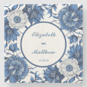 Elegantes Blau und Weiß Chinoiserie Antique Weddin Steinuntersetzer (Vorderseite)