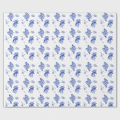 Elegantes Blau und Weiß Chinoiserie Blumenmuster Geschenkpapier (Flach)