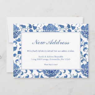 Elegantes Blau und Weiß Chinoiserie Neue Adresse Ankündigung