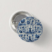 Elegantes Blau und Weiß Delft Tile Button (Vorne & Hinten)