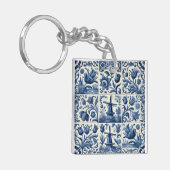 Elegantes Blau und Weiß Delft Tile Schlüsselanhänger (Vorderseite links)
