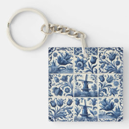 Elegantes Blau und Weiß Delft Tile Schlüsselanhänger