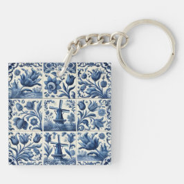 Elegantes Blau und Weiß Delft Tile Schlüsselanhänger