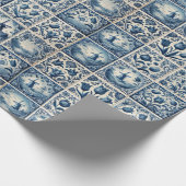 Elegantes Blau und Weiß Delft Tiles Geschenkpapier (Ecke)