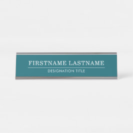 Elegantes Blau und Weiß mit Namens-Titel einfache  Schreibtischnamensplakette