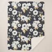 Elegantes Blau- und Weißblumenmuster Sherpadecke (Vorderseite)