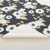 Elegantes Blau- und Weißblumenmuster Sherpadecke (3/4)