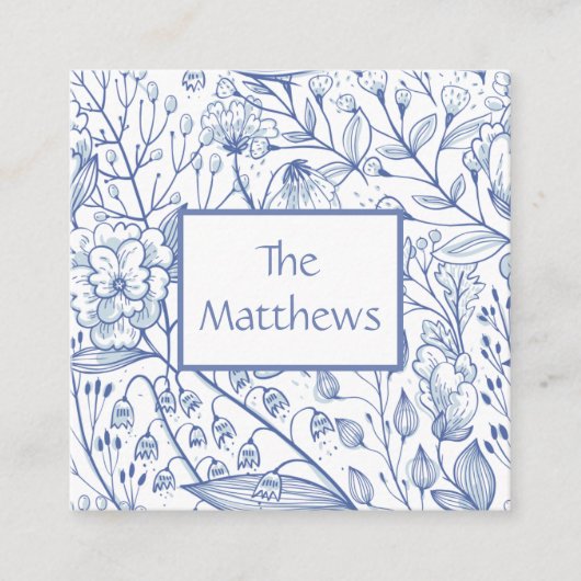 Elegantes Blau und Weiße Blüte Begleitkarte (Vorderseite)