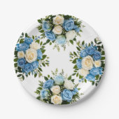Elegantes Blau und Weiße Blüte Pappteller (Vorderseite)
