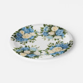 Elegantes Blau und Weiße Blüte Pappteller (Schrägansicht)