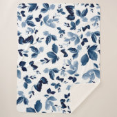 Elegantes Blau und Weiße Blütendecke Sherpadecke (Vorderseite)