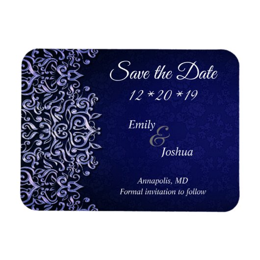 Elegantes Blau und Weiße Damaske Save the Date Magnet (Horizontal)