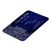 Elegantes Blau und Weiße Damaske Save the Date Magnet (Linke Seite)