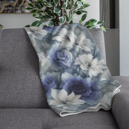 Elegantes Blau und Weiße Rosen und Lilien Fleecedecke
