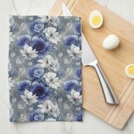 Elegantes Blau und Weiße Rosen und Lilien Geschirrtuch