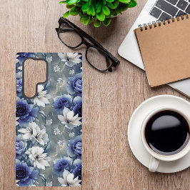 Elegantes Blau und Weiße Rosen und Lilien Samsung Galaxy Hülle