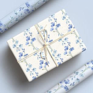 Elegantes Blau und Weiße Wildblume Wasserfarbe Geschenkpapier Set