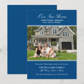 Elegantes Blau Unser neues Zuhause Foto Moving Ankündigung (Vorne/Hinten)