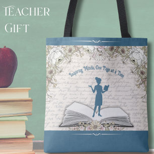 Elegantes Blau Vintage Schrift Lehrer Anerkennung Tasche