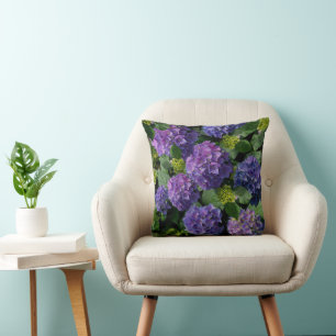 Elegantes Blau-Violett-Magenta-Grün-Blumen-Hortens Kissen