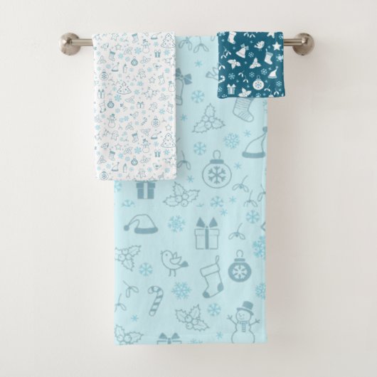 Elegantes Blau-Weihnachtsmuster Badhandtuch Set (Insitu)