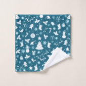 Elegantes Blau-Weihnachtsmuster Badhandtuch Set (Waschlappen)