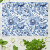Elegantes Blau-Weiß-Blumen-Chic-Blumenmuster Geschirrtuch (Gefaltet)