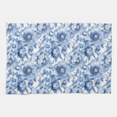 Elegantes Blau-Weiß-Blumen-Chic-Blumenmuster Geschirrtuch (Horizontal)