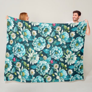 Elegantes Blau-Weiß-Blumenmuster Fleece Blank