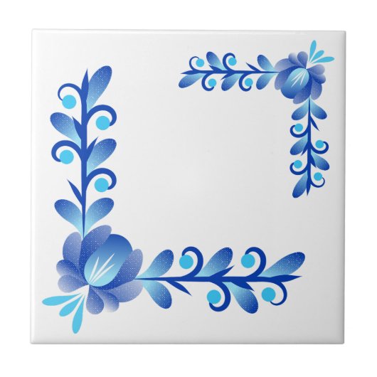 Elegantes Blau-Weiß-Blumenmuster Mediterran Fliese (Vorderseite)