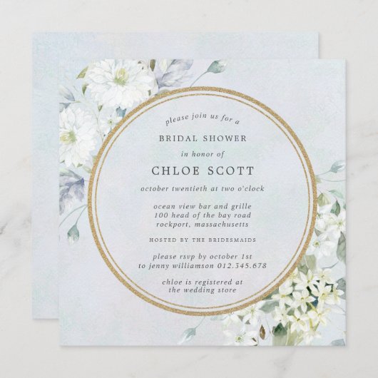 Elegantes Blau-Weiß-Brautparty Einladung (Vorne/Hinten)