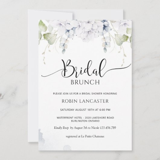 Elegantes Blau-Weiß-Brautparty Einladung (Vorderseite)