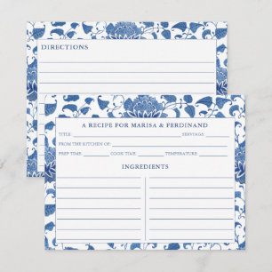 Elegantes Blau-Weiß-China-Muster-Rezeptkarte Einladung