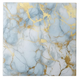 Elegantes Blau-Weiß-Gold-Marmor-Muster Fliese