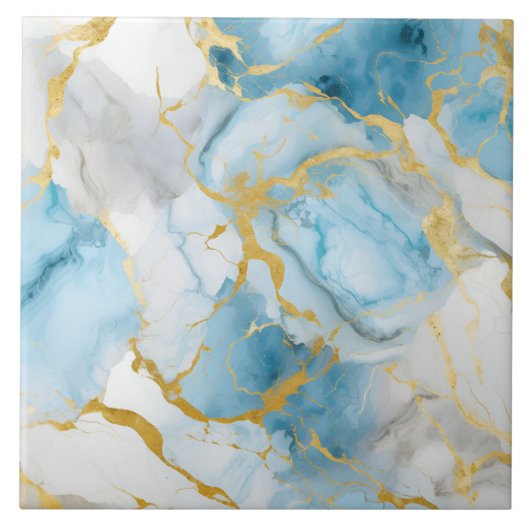 Elegantes Blau-Weiß-Goldmarmor-Muster Fliese (Vorderseite)