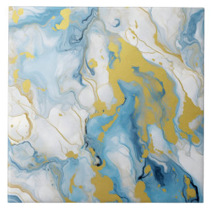 Elegantes Blau-Weiß-Goldmarmor-Muster Fliese