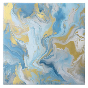 Elegantes Blau-Weiß-Goldmarmor-Muster  Fliese