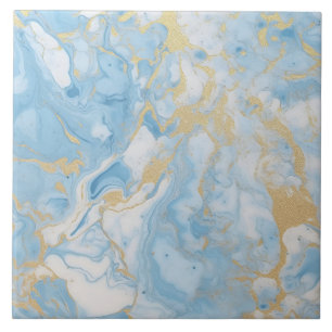 Elegantes Blau-Weiß-Goldmarmor-Muster Fliese