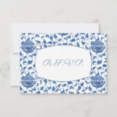 Elegantes Blau-Weiß-Menü Optionen Hochzeit RSVP Karte (Vorderseite)