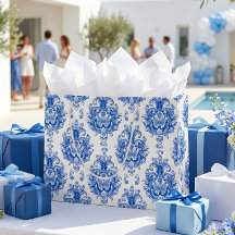 Elegantes Blau-Weiß-Mittelmeer-Damaskus-Muster