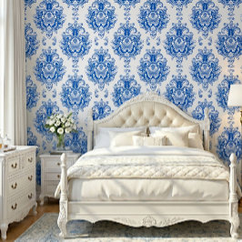 Elegantes Blau-Weiß-Mittelmeer-Damaskus-Muster Tapete