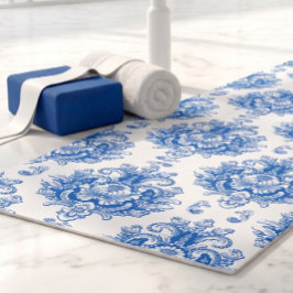 Elegantes Blau-Weiß-Mittelmeer-Damaskusmuster Yogamatte