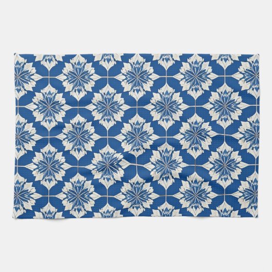 Elegantes Blau-Weiß-Muster Geschirrtuch (Horizontal)
