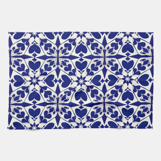 Elegantes Blau-Weiß-Muster Geschirrtuch (Horizontal)