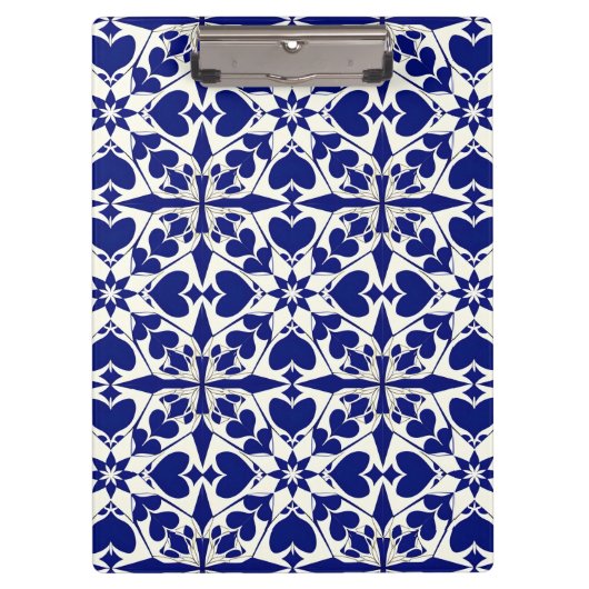 Elegantes Blau-Weiß-Muster Klemmbrett (Vorderseite)