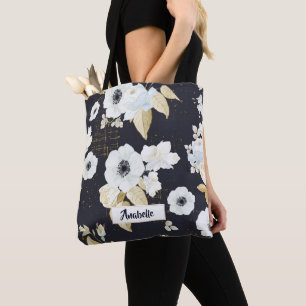 Elegantes Blau-Weiß-Muster Monogramm Tasche