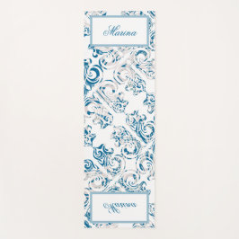 Elegantes Blau-Weiß-Muster und Ihr Name Yogamatte